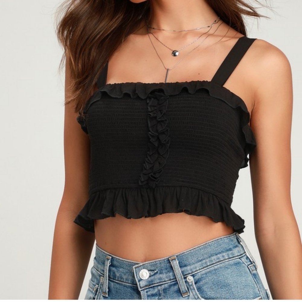 Lulu's Moonshadow black smocked crop top